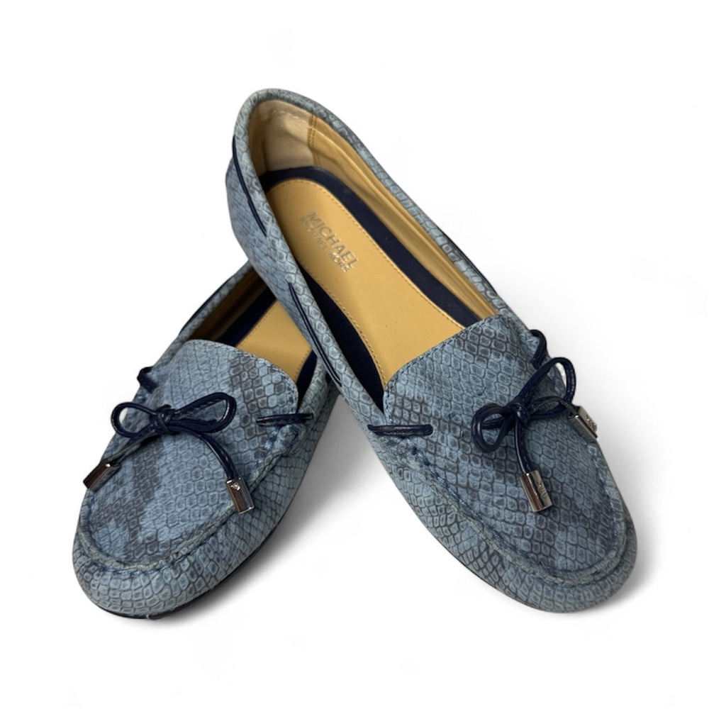 Michael Kors Blue Snake Embossed Leather Fulton Moccasin Loafers 5M (NWOT)